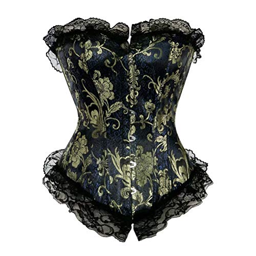 Jutrisujo Corsage Damen Korsett Oberteil Top Vollbrust Spitze Gothic Vintage Burlesque Blue XL von Jutrisujo