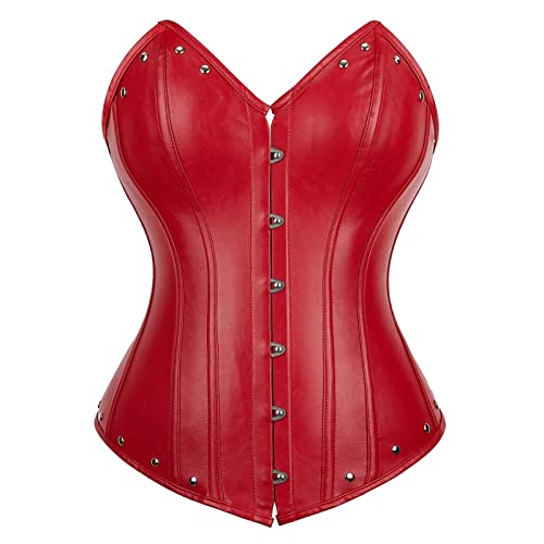 Jutrisujo Corsage Korsett Damen Top Leder Leather Corset Bustier Oberteil Große Größe Halloween Piraten Rot XS von Jutrisujo