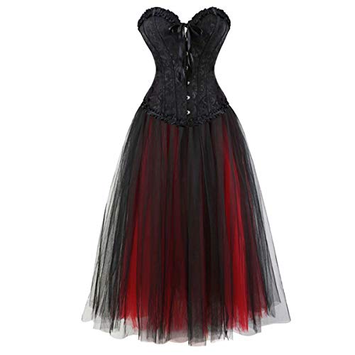 Jutrisujo Corsage Korsett Kleid Lang Rock Damen Steampunk Corsagenkleid Vollbrust Viktorianisch Rot L von Jutrisujo