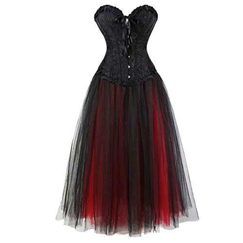 Corsage Korsett Kleid Lang Rock Damen Steampunk Corsagenkleid Vollbrust Viktorianisch Rot 2XL von Jutrisujo