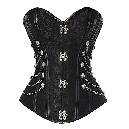 Jutrisujo Corsage Steampunk Korsett Damen Corset Busiter Top Vollbrust Steam Punk Burlesque Pirat Schwarz 3XL von Jutrisujo