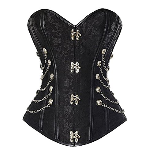 Jutrisujo Corsage Steampunk Korsett Damen Corset Busiter Top Vollbrust Steam Punk Burlesque Pirat Schwarz 7XL von Jutrisujo