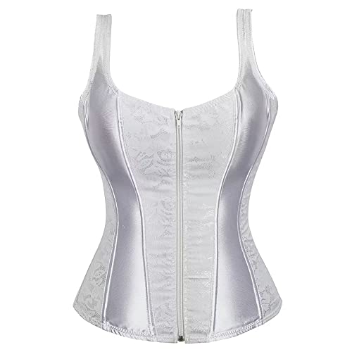 Jutrisujo Corset Bustier Korsett Damen Top Vollbrust Corsagen Mit Strapse Reissverschluss Princess Halloween Weiß 3XL von Jutrisujo