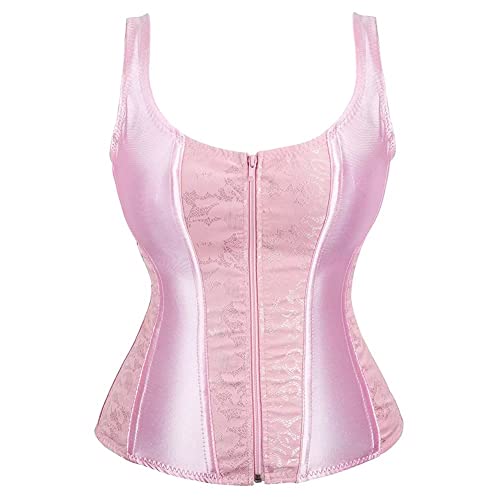 Jutrisujo Corset Bustier Korsett Damen Top Vollbrust Corsagen Mit Strapse Reissverschluss Princess Rosa 2XL von Jutrisujo