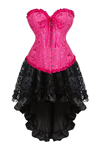 Jutrisujo Corset Dress Halloween Kleid mit Korsett Damen Corsage Korsagenkleid Elegant Gothic Vintage Burlesque Mittelalter Rosenrot 4XL von Jutrisujo