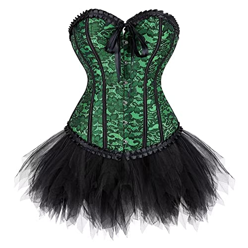 Corset Dress Korsett Kleider Rock Damen Corsage Bustier Korsagenkleid Gothic Burlesque Vintage Halloween Grün 3XL von Jutrisujo