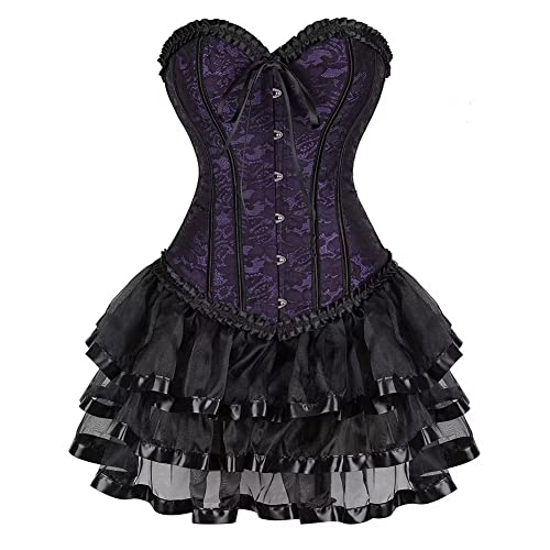 Jutrisujo Corset Dress Korsett Kleider Rock Damen Corsage Bustier Korsagenkleid Gothic Burlesque Vintage Halloween Violett S von Jutrisujo