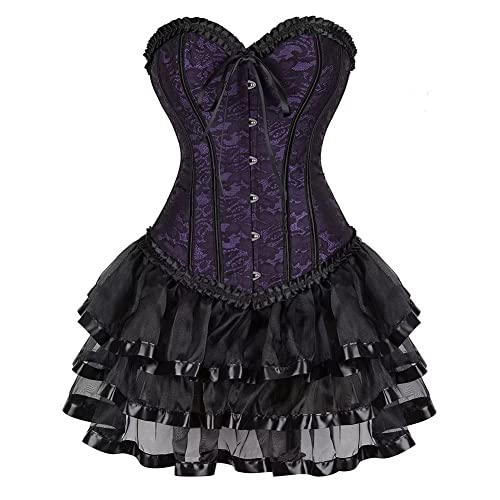 Jutrisujo Corset Dress Korsett Kleider Rock Damen Corsage Bustier Korsagenkleid Gothic Burlesque Vintage Halloween Violett M von Jutrisujo