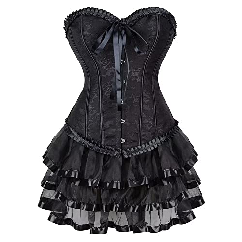 Jutrisujo Corset Dress Korsett Kleider Rock Damen Corsage Bustier Korsagenkleid Gothic Burlesque Vintage Schwarz 3XL von Jutrisujo