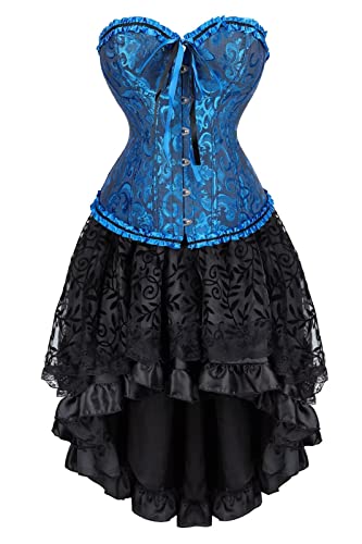 Corset Dress Skirt Tutu Set Korsett Damen Kleider Rock Corsage Bustier Korsagenkleid Elegant Gothic Vintage Burlesque Blau Schwarz M von Jutrisujo