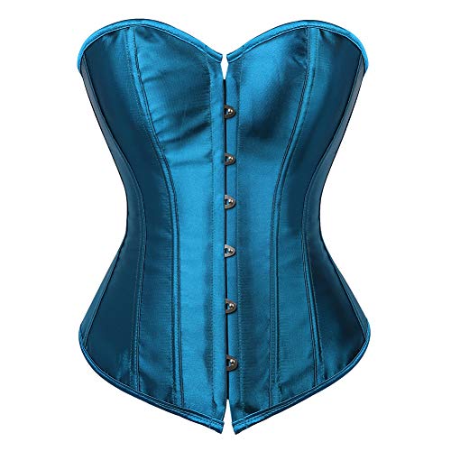 Jutrisujo Corset Korsett Damen Corsage Top Korsage Satin Burlesque Vintage Große Größen Blau 7XL von Jutrisujo