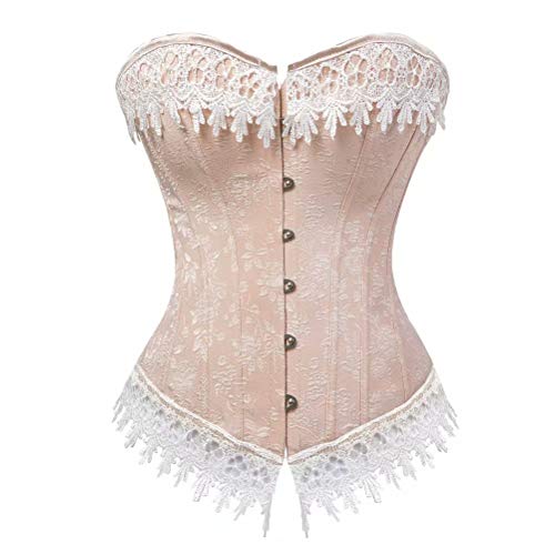 Jutrisujo Corset Korsett Damen Corsagen Bustier Vollbrust Bluse Jacquard Bauchweg Embroider Strumpfhalter Burlesque Rosa M von Jutrisujo