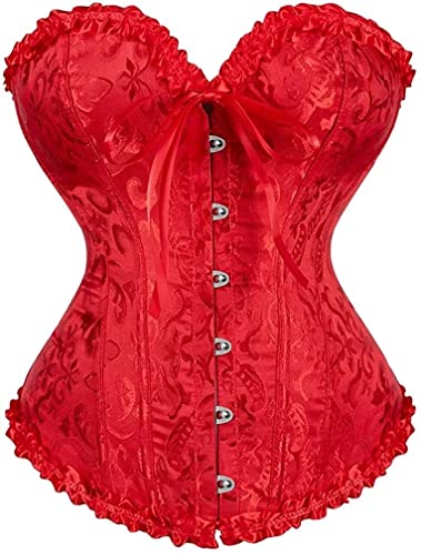 Jutrisujo Corset Top Korsett Damen Korsage Brokat Satin Corsage Corsagentop Vintage Burlesque Gothic Große Größe Rot 2XL von Jutrisujo