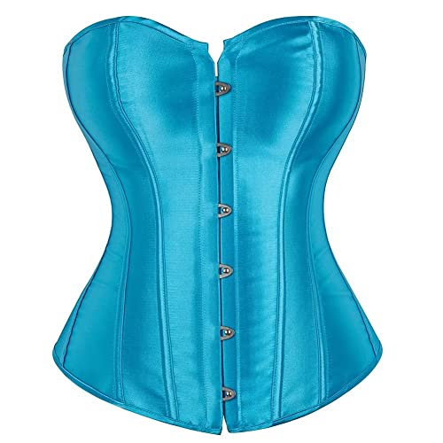 Jutrisujo Corsett Korsett Damen Corsage Corset Vollbrust Oberteil Top Korsage Satin Burlesque Renaissance Kostüm Blau 6XL von Jutrisujo