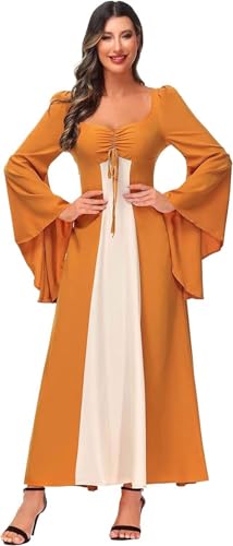 Jutrisujo Damen Kleid Mittelalter Kleid Cosplay Dress Kleidung Große Größen Renaissance Kostüm Vintage Retro Halloween gelb 3XL von Jutrisujo