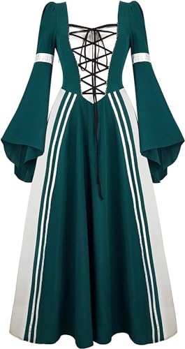 Jutrisujo Damen Kleid Mittelalter Kleid Cosplay Dress Kleidung Große Größen Renaissance Vikinger Kostüm Vintage Retro Halloween Hexenkostüm Grün 2XL von Jutrisujo