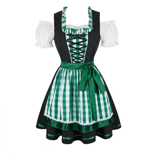 Jutrisujo Dirndl Damen Trachtenkleid 3tlg Schürze Bluse Kleider Midi Oktoberfest Outfit Bayerische Dirndlkleid Karneval Kleidung Kostüm Grosse Grössen Grün M von Jutrisujo