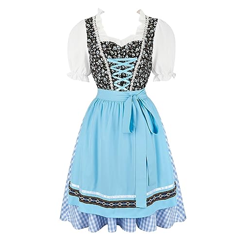 Jutrisujo Dirndl Damen Trachtenkleid 3tlg Schürze Bluse Kleider Midi Oktoberfest Outfit Bayerische Dirndlkleid Karneval Kleidung Kostüm Blau S von Jutrisujo