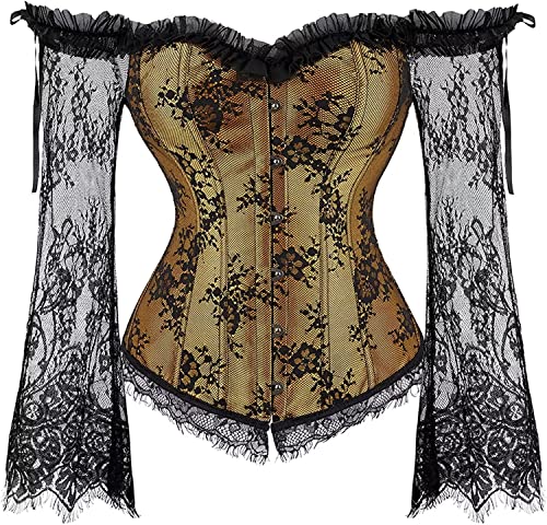 Jutrisujo Gelb Korsett Damen Top Corsage Corset Vollbrust Spitze Lange Ärmel Weg Von Der Schulter Vintage XL von Jutrisujo