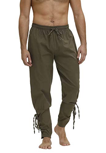 Jutrisujo Herren Mittelalter Hose Wikinger Kleidung Piratenhose Retro Lang Herrenhose Cosplay kostüm Gothic Steampunk ArmeeGrün L von Jutrisujo