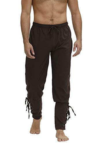 Jutrisujo Herren Mittelalter Hose Wikinger Kleidung Piratenhose Retro Lang Herrenhose Cosplay kostüm Gothic Steampunk Braun XL von Jutrisujo