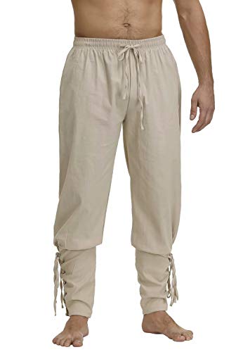 Jutrisujo Herren Mittelalter Hose Wikinger Kleidung Piratenhose Retro Lang Herrenhose Cosplay kostüm Gothic Steampunk Khaki M von Jutrisujo