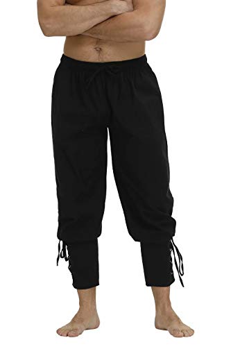 Jutrisujo Herren Mittelalter Hose Wikinger Kleidung Piratenhose Retro Lang Herrenhose Cosplay kostüm Gothic Steampunk Schwarz L von Jutrisujo