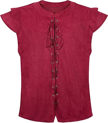 Jutrisujo Herren Renaissance Pirate Lace-up Weste Ärmellos Freizeit Cosplay Kostüm Gothic für Oktoberfest Weinrot S von Jutrisujo