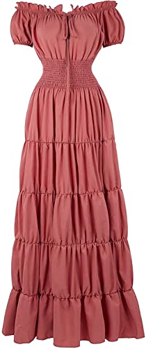 Jutrisujo Kleid Damen Elegant Für Hochzeit Renaissance mit Trompetenärmel Bodenlang Party Frauen Kleidung Festlich Karneval Sommer Rot L von Jutrisujo