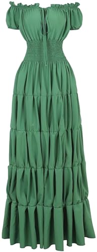 Jutrisujo Kleid Mittelalter Damen Renaissance mit Trompetenärmel Party Frauen Kleidung Kostüm Bodenlang Vintage Retro Costume Grün 3XL von Jutrisujo