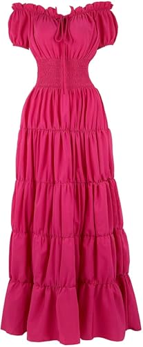 Jutrisujo Kleid Mittelalter Damen Renaissance mit Trompetenärmel Party Frauen Kleidung Kostüm Bodenlang Vintage Retro Festlich Karneval Rose XL von Jutrisujo