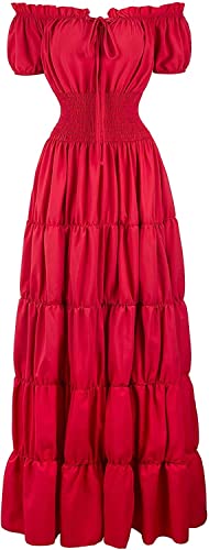 Jutrisujo Kleid Mittelalter Damen Renaissance mit Trompetenärmel Party Frauen Kleidung Kostüm Bodenlang Vintage Retro Festlich Karneval Rot M von Jutrisujo