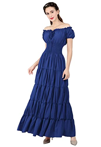 Jutrisujo Kleid Mittelalter Damen Renaissance mit Trompetenärmel Party Kostüm bodenlang Vintage Retro Costume Cosplay Blau S von Jutrisujo