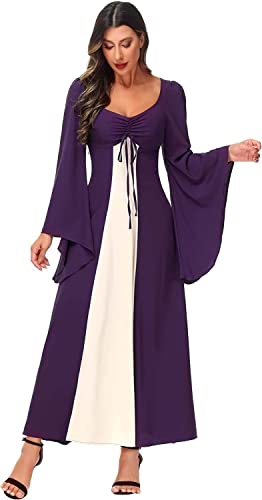 Jutrisujo Kleider Damen Mittelalter Kleid Trompetenärmel Bodenlanges Retro Kostüm Gewand Gothic Renaissance Viktorianisches Prinzessin Kleidung Hexenkostüm Violett 2XL von Jutrisujo