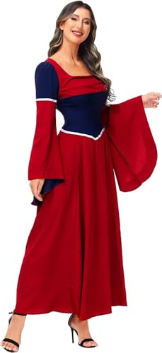 Jutrisujo Kleider Damen Mittelalter Kleid Trompetenärmel Bodenlanges Retro Kostüm Gewand Gothic Renaissance Viktorianisches Prinzessin Kleidung Hexenkostüm Weinrot M von Jutrisujo