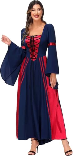 Jutrisujo Kleider Damen Mittelalter Trompetenärmel Bodenlanges Retro Kostüm Gewand Gothic Renaissance Viktorianisches Prinzessin Kleidung Hexenkostüm Blau 3XL von Jutrisujo