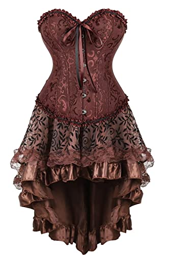 Jutrisujo Korsagenkleid Braun Korsett Kleid Corsage Damen Reizwäsche Brown Corset Dress Halloween Gothic Vintage Burlesque Mittelalter 3XL von Jutrisujo