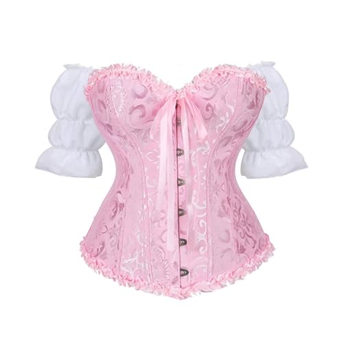 Jutrisujo Korsett Bluse Shirt Set Damen Renaissance Mittelalter Kleidung Corset Top Korsage Corsage Vintage Gothic Karneval Costume Rosa M von Jutrisujo