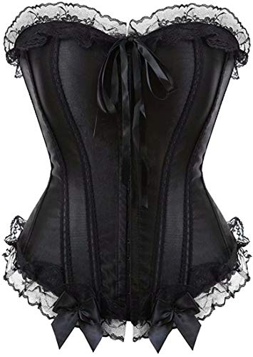 Jutrisujo Korsett Corsage Bustier n Damen Satin Spitze Schnüren Gothic Bluse Burlesque Schwarz 3XL von Jutrisujo