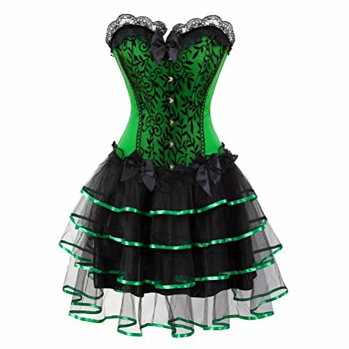 Jutrisujo Korsett Corsage Corsagenkleid bustier kleid gothic Spitzen schnüren Rock Halloween viktorianisch vintage Grün 6XL von Jutrisujo