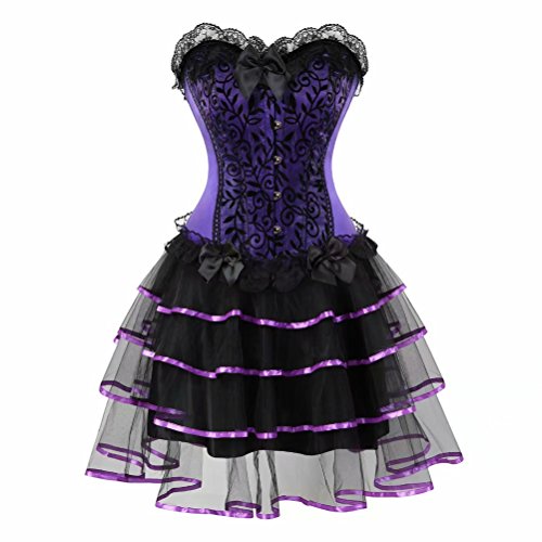 Jutrisujo Korsett Corsage Corsagenkleid bustier kleid gothic Spitzen schnüren Rock Halloween viktorianisch vintage Violett 6XL von Jutrisujo