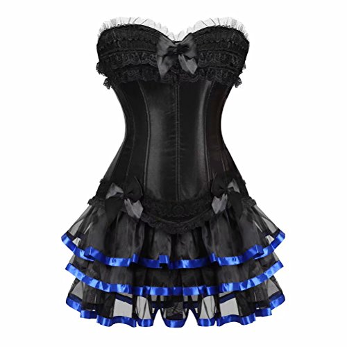 Jutrisujo Korsett Corsage Corsagenkleid kleider tutu Damen Vollbrust Rock festlich Halloween burlesque Große Größe Blau M von Jutrisujo