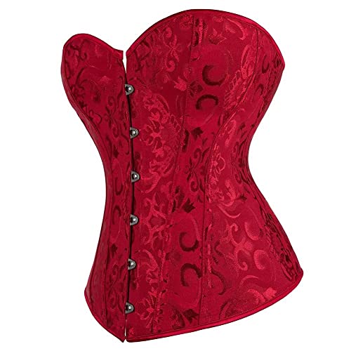 Jutrisujo Korsett Corsage Damen Corset Bustier Top Vollbrust Spitze Elegant Vintage Gothic Frauen übergröße Burlesque Weinrot L von Jutrisujo