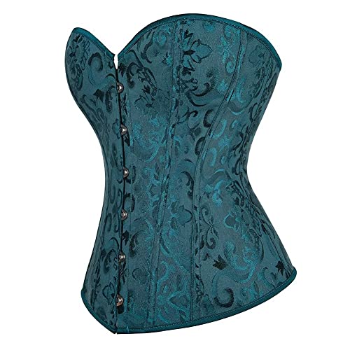 Jutrisujo Korsett Corsage Damen Corset Bustier Top Vollbrust Spitze Vintage Gothic Große Größe Halloween Dunkelgrün M von Jutrisujo