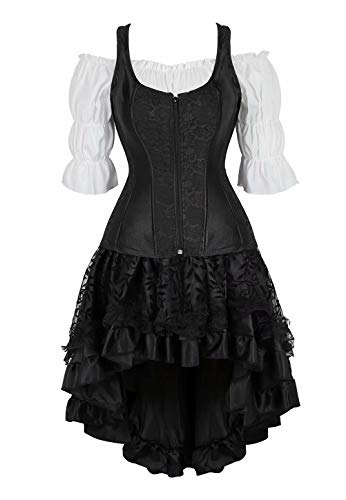 Jutrisujo Korsett Corsage Korsage Rock Kleid 3 Teilig Set Shirt Corsagenkleid Damen Corset Dress Vollbrust Bustier Gothic Halloween schwarz 6XL von Jutrisujo