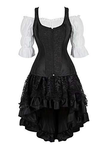 Korsett Corsage Korsage Rock Kleid 3 Teilig Set Shirt Corsagenkleid Damen Corset Dress Vollbrust Bustier Gothic Halloween schwarz 2XL von Jutrisujo