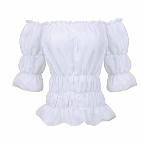 Jutrisujo Korsett Corsage Mittelalter Kleidung Bluse Damen Gothic Tops Elegant Vintage RETR Halloween Cosplay Weiß 2XL von Jutrisujo