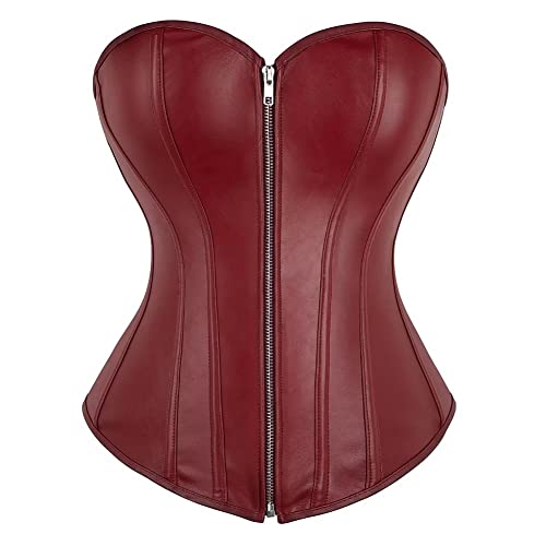 Jutrisujo Korsett Corsage Top Corset Bustier Lack Leder Reißverschluss Damen Burlesque Halloween Pirat Weinrot XS von Jutrisujo