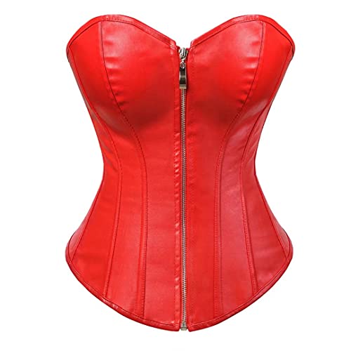 Jutrisujo Korsett Corsage Top Corset Bustier Leder Reißverschluss Damen Halloween Rot L von Jutrisujo