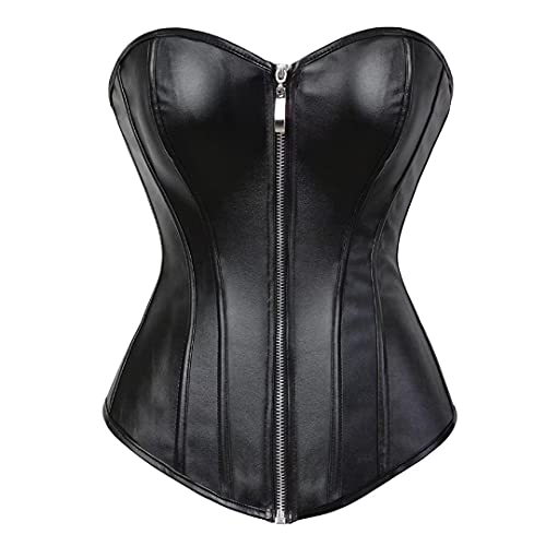 Jutrisujo Korsett Corsage Top Corset Bustier Leder Reißverschluss Damen Halloween Schwarz 4XL von Jutrisujo